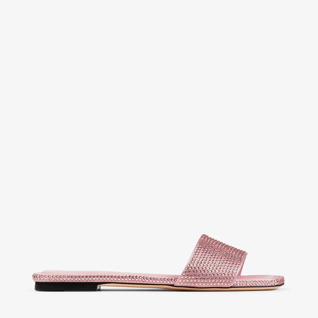 Clovis Flat Rose Satin Crystal Flats