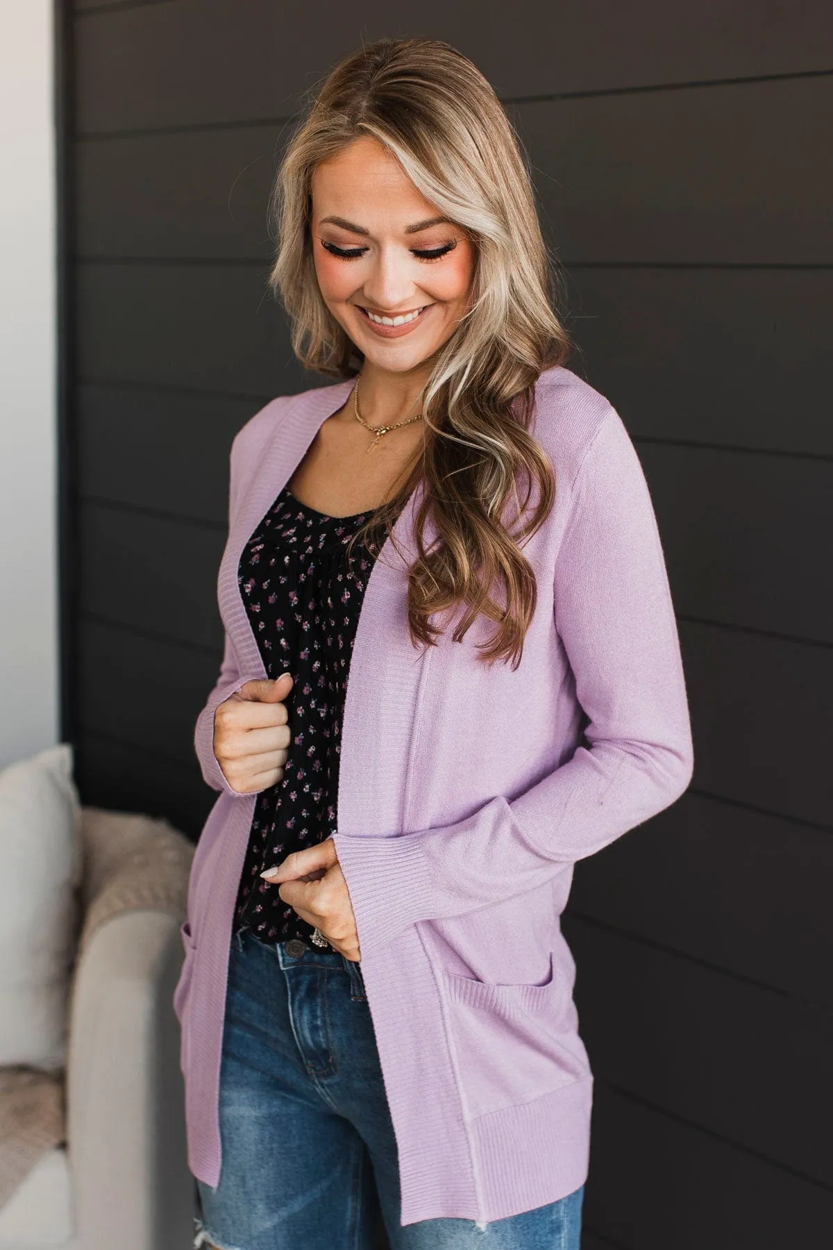 Comfortable With Myself Knit Cardigan- Lilac