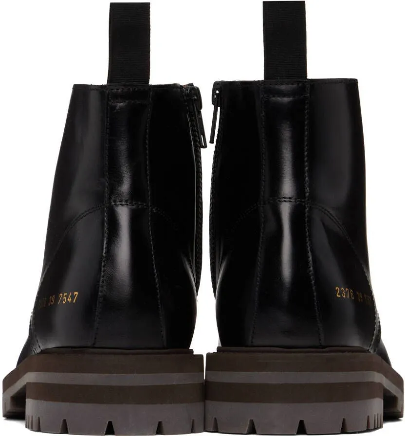 Common Projects Black Leather Combat Boots