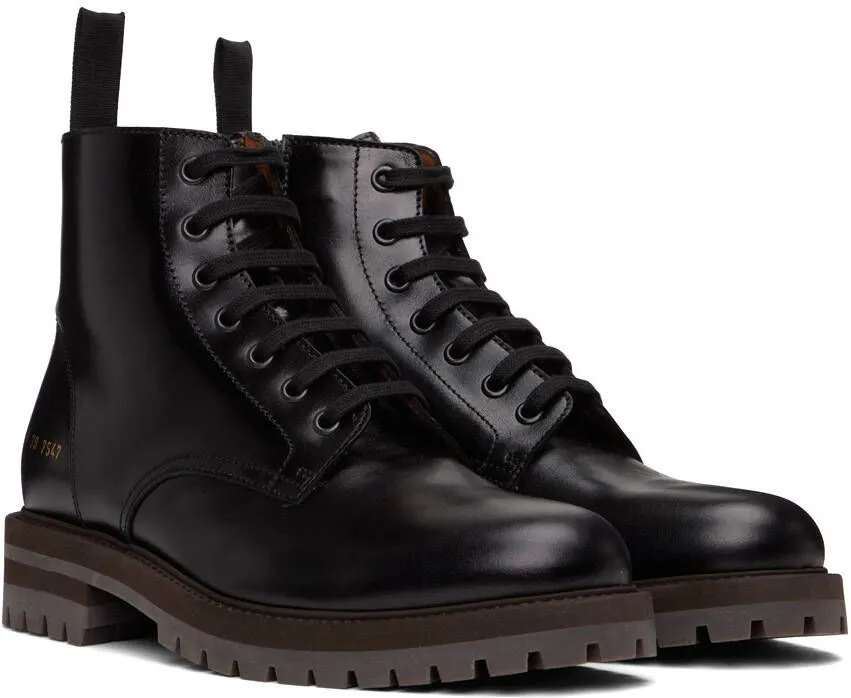 Common Projects Black Leather Combat Boots