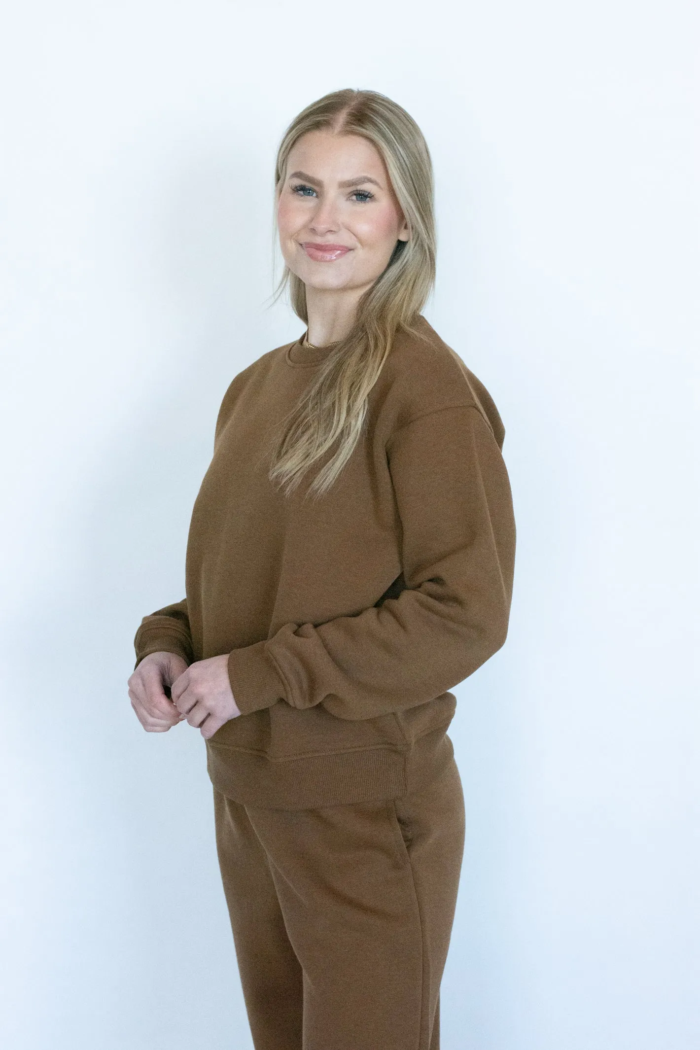 Cozy Plans Brown Full Length Fleece Sweatshirt