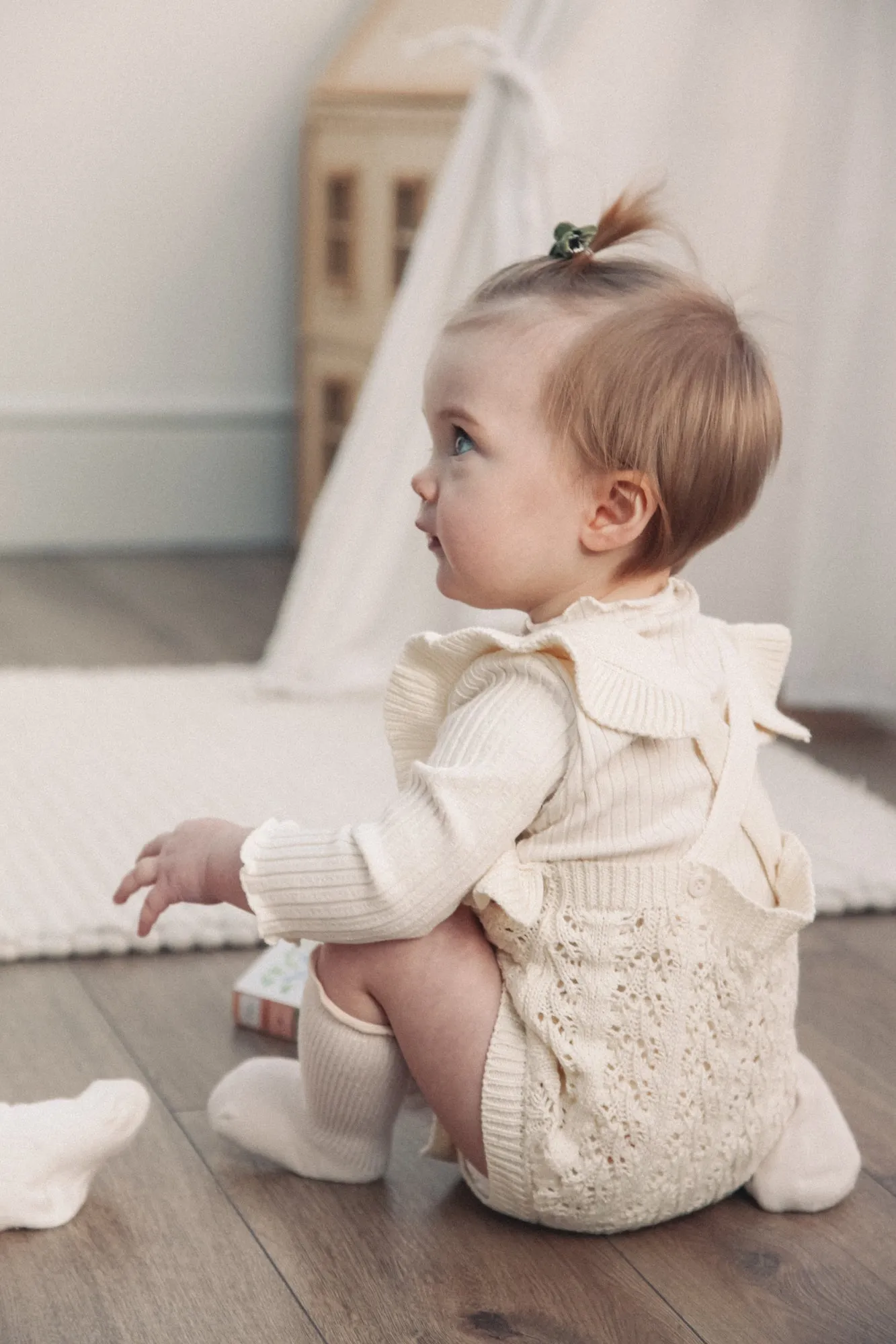 Cream Knitted Openwork Frill Romper