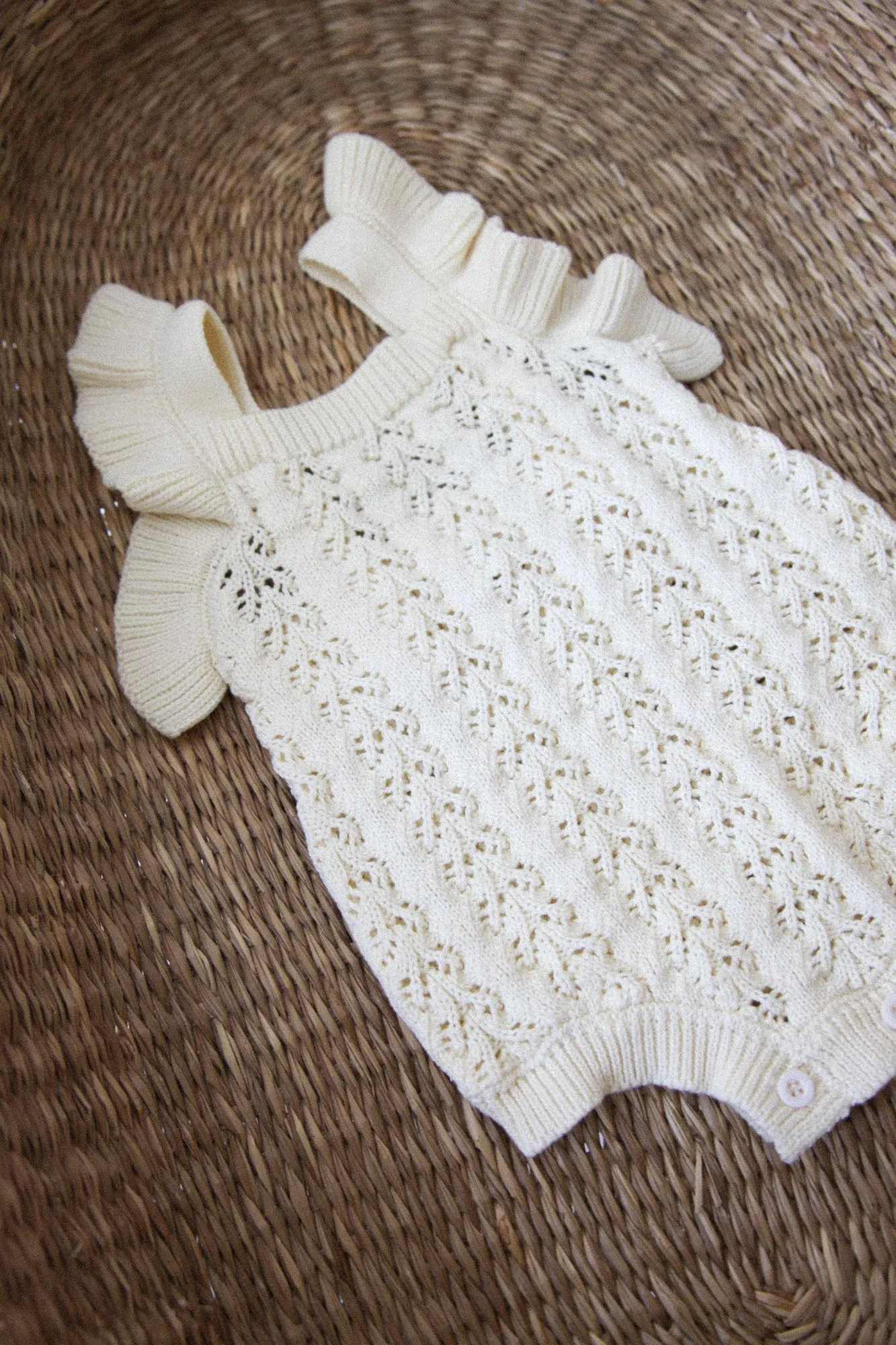 Cream Knitted Openwork Frill Romper