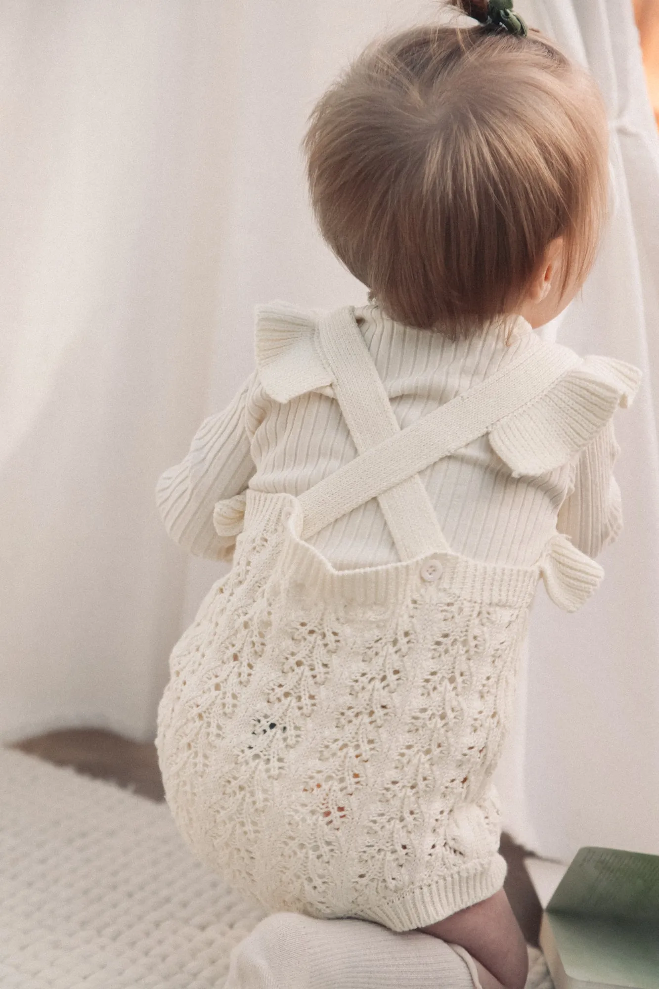 Cream Knitted Openwork Frill Romper