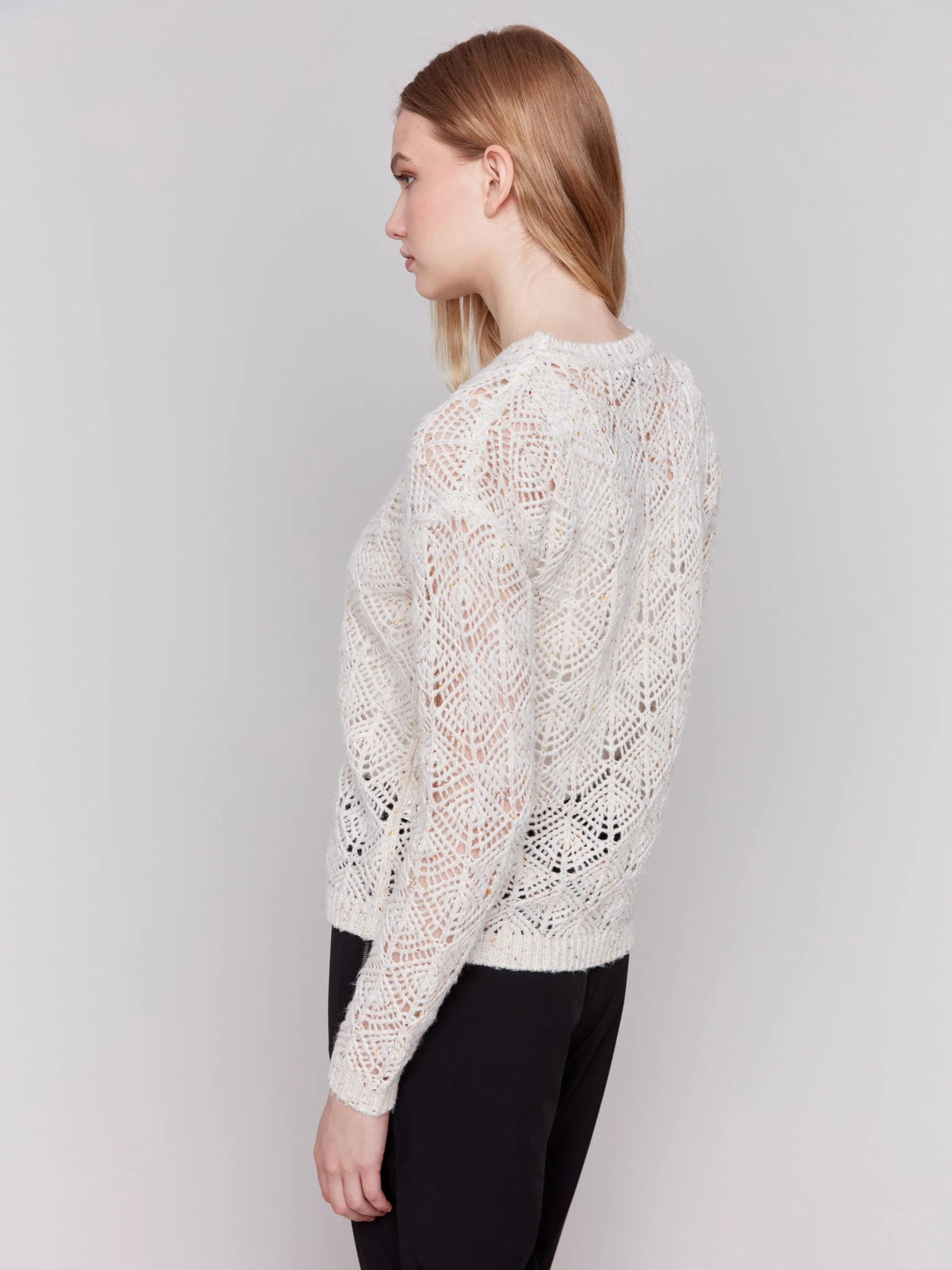 Crochet Knit Sweater - Oatmeal