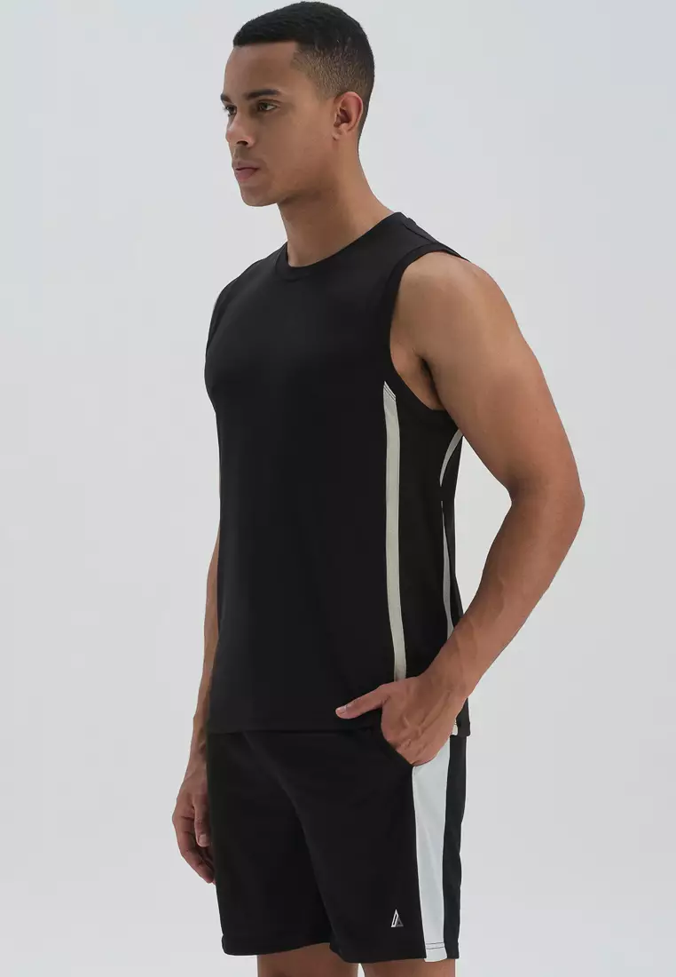 DAGİ Black Tanktop, Crew Neck, Regular Fit, Activewear for Men