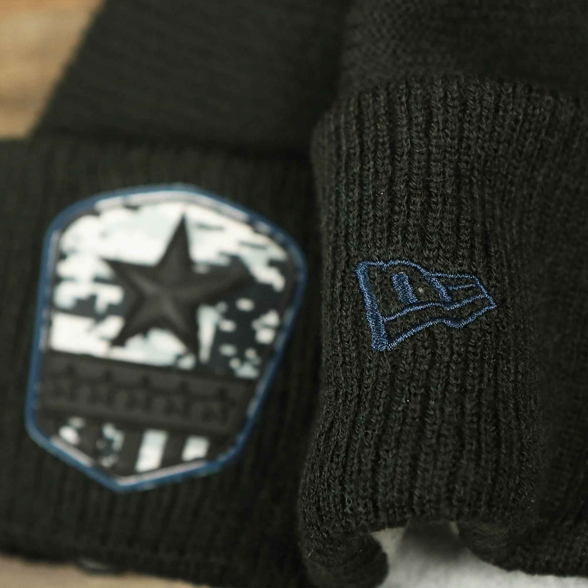 Dallas Cowboys Salute To Service Ribbon Rubber Military Cowboys Patch On Field NFL Beanie | Black Beanie