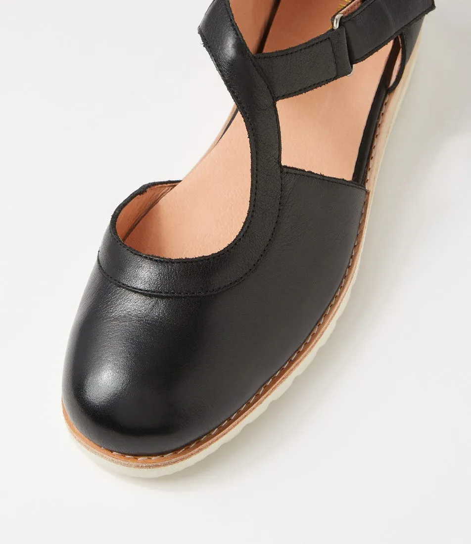 DIANA FERRARI Billsy Black Leather Wedges