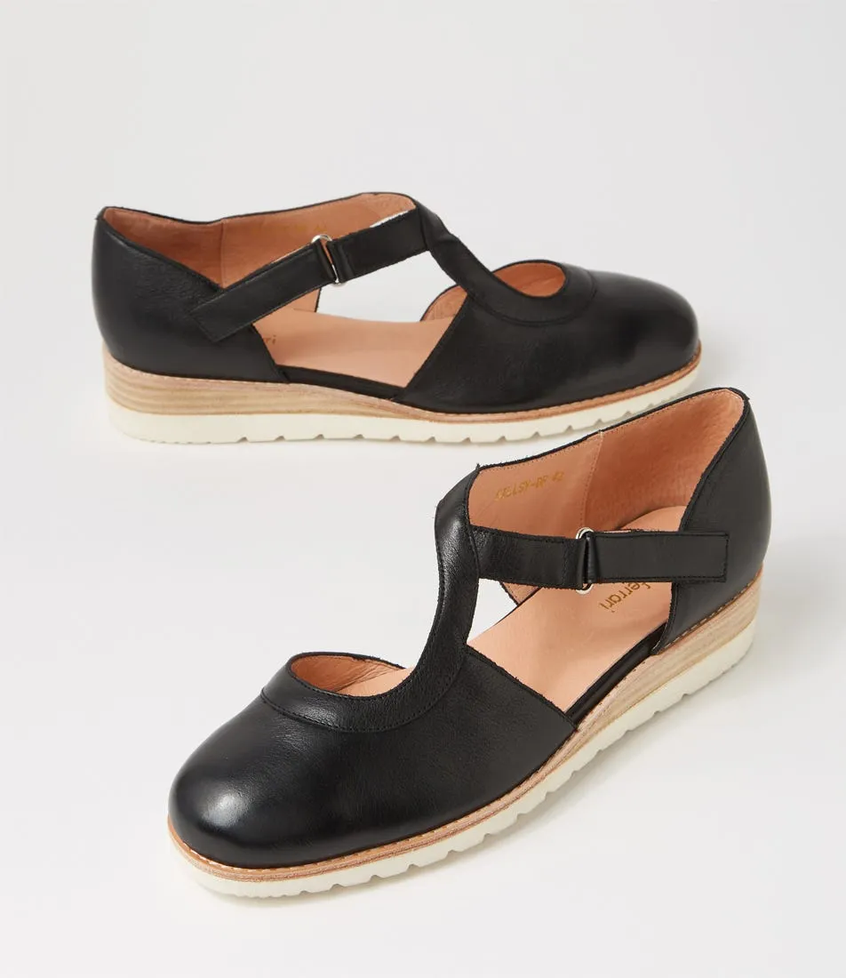 DIANA FERRARI Billsy Black Leather Wedges