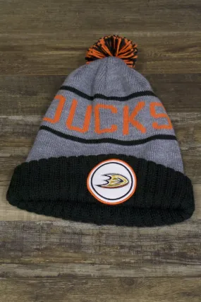 Ducks beanie | Anaheim Ducks Circle Patch Mitchell and Ness Multicolor Pom Knit Beanie