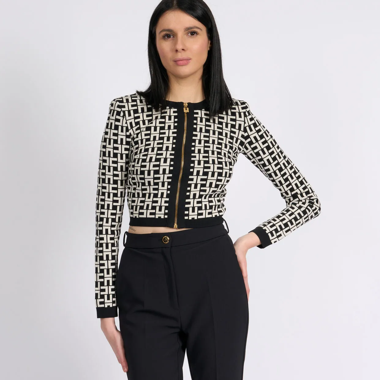 Elisabetta Franchi Cardigan Cropped Logo Donna