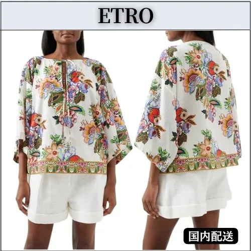 ETRO  |Flower Patterns Casual Style Silk Cropped Long Sleeves