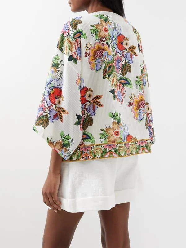 ETRO  |Flower Patterns Casual Style Silk Cropped Long Sleeves