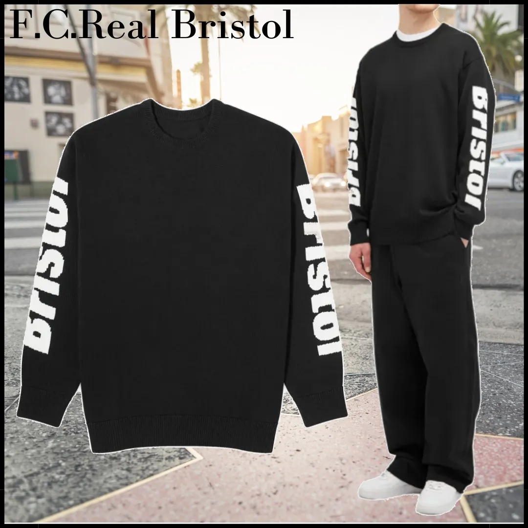 F.C.Real Bristol  |Crew Neck Pullovers Street Style Long Sleeves Plain Cotton