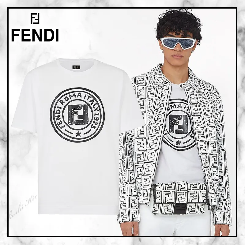 FENDI  |Pullovers Street Style U-Neck Cotton Short Sleeves Logo