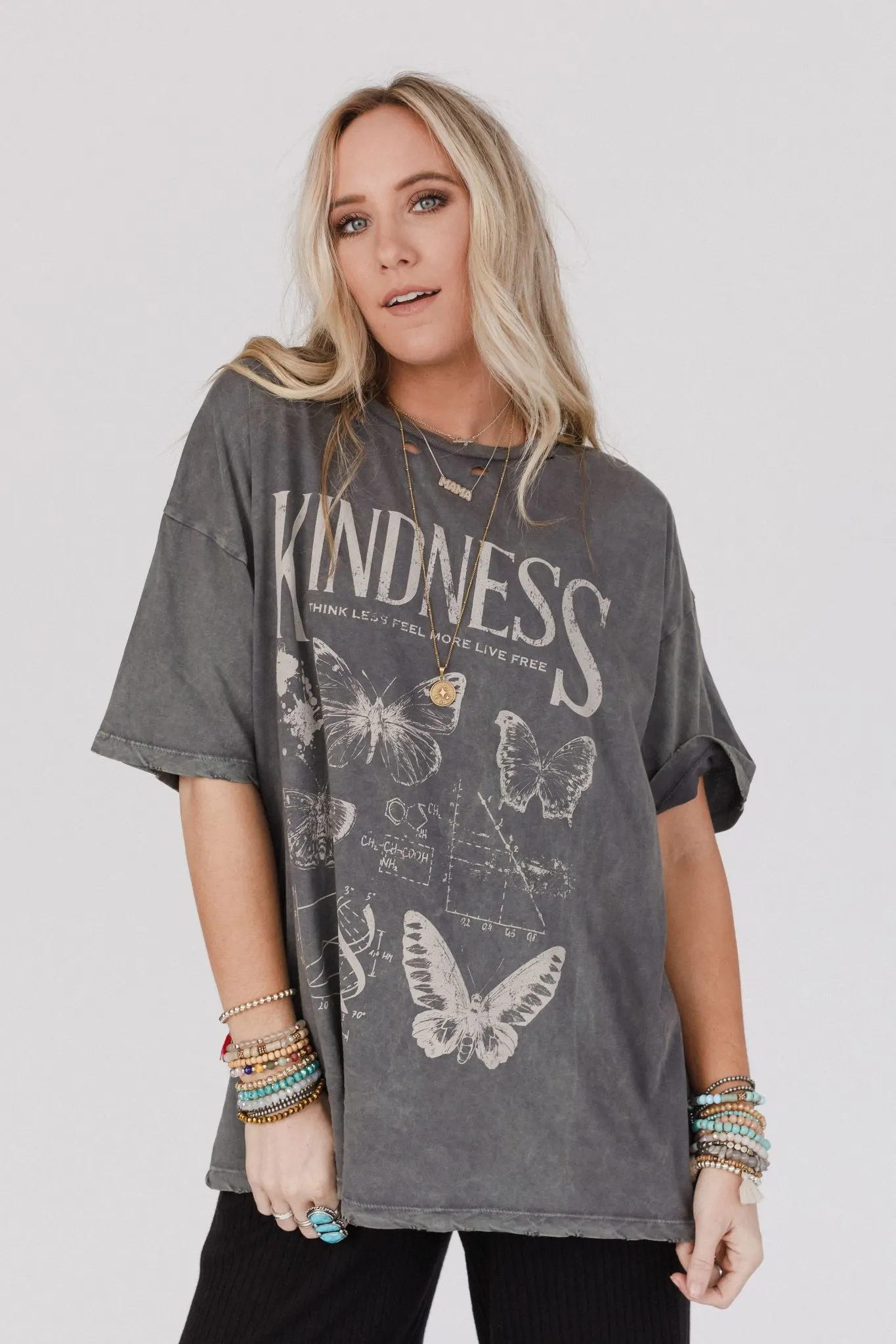 Fluttering Kindness Graphic Tee - Charcoal