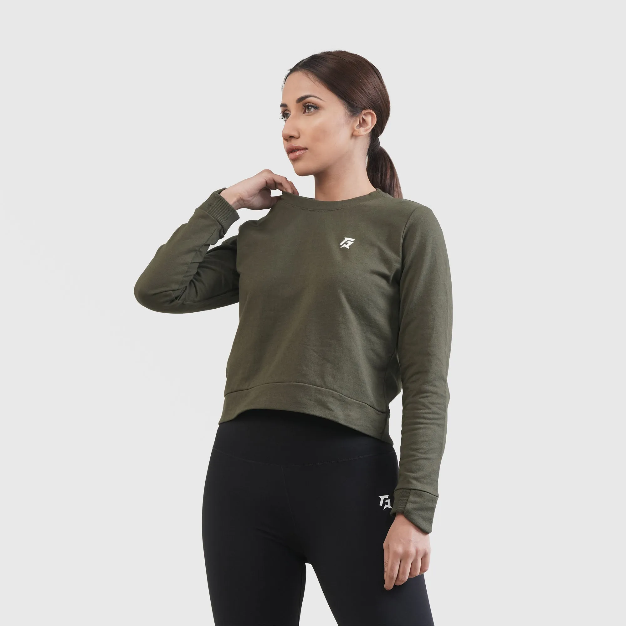 GA Cropped Sweat Shirt (Olive)