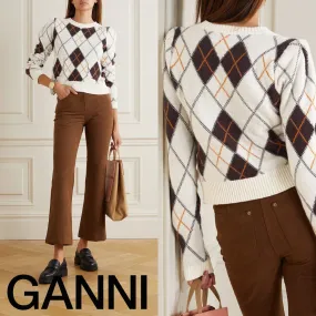 Ganni  |Argile Casual Style Wool U-Neck Long Sleeves Medium