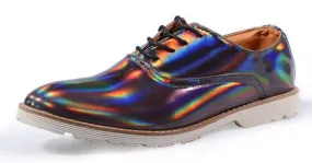 Grey Holographic Laser Mirror Lace Up Mens Oxfords Dress Shoes