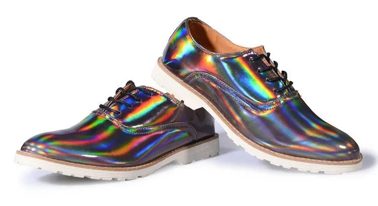 Grey Holographic Laser Mirror Lace Up Mens Oxfords Dress Shoes