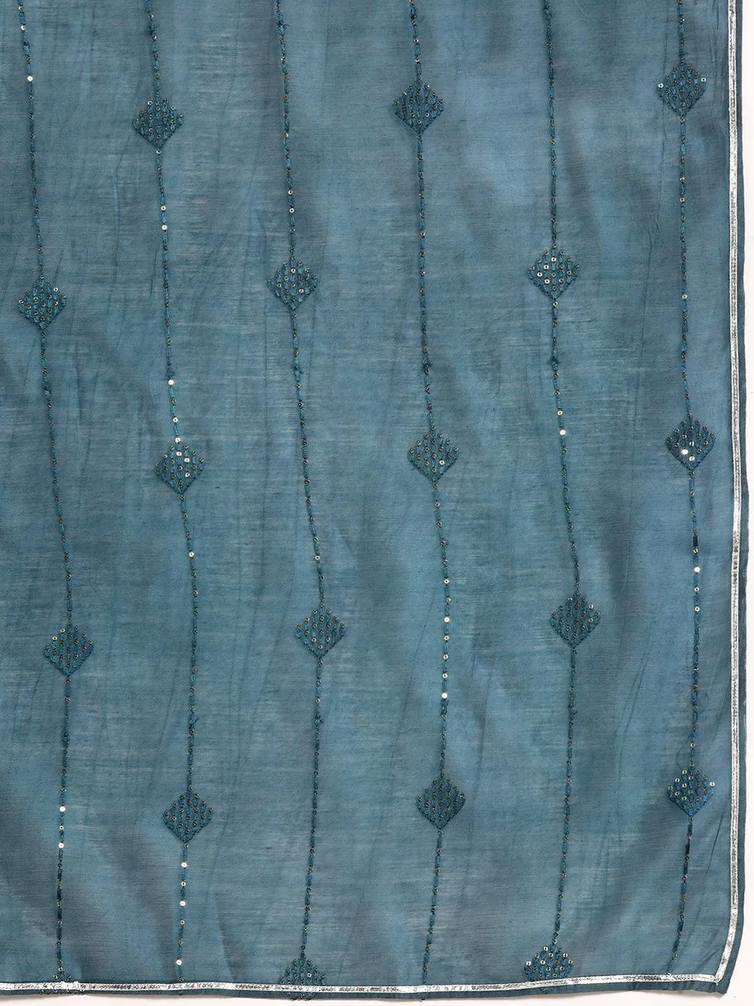 Grey Yoke Design Silk Blend Straight Suit With Dupatta