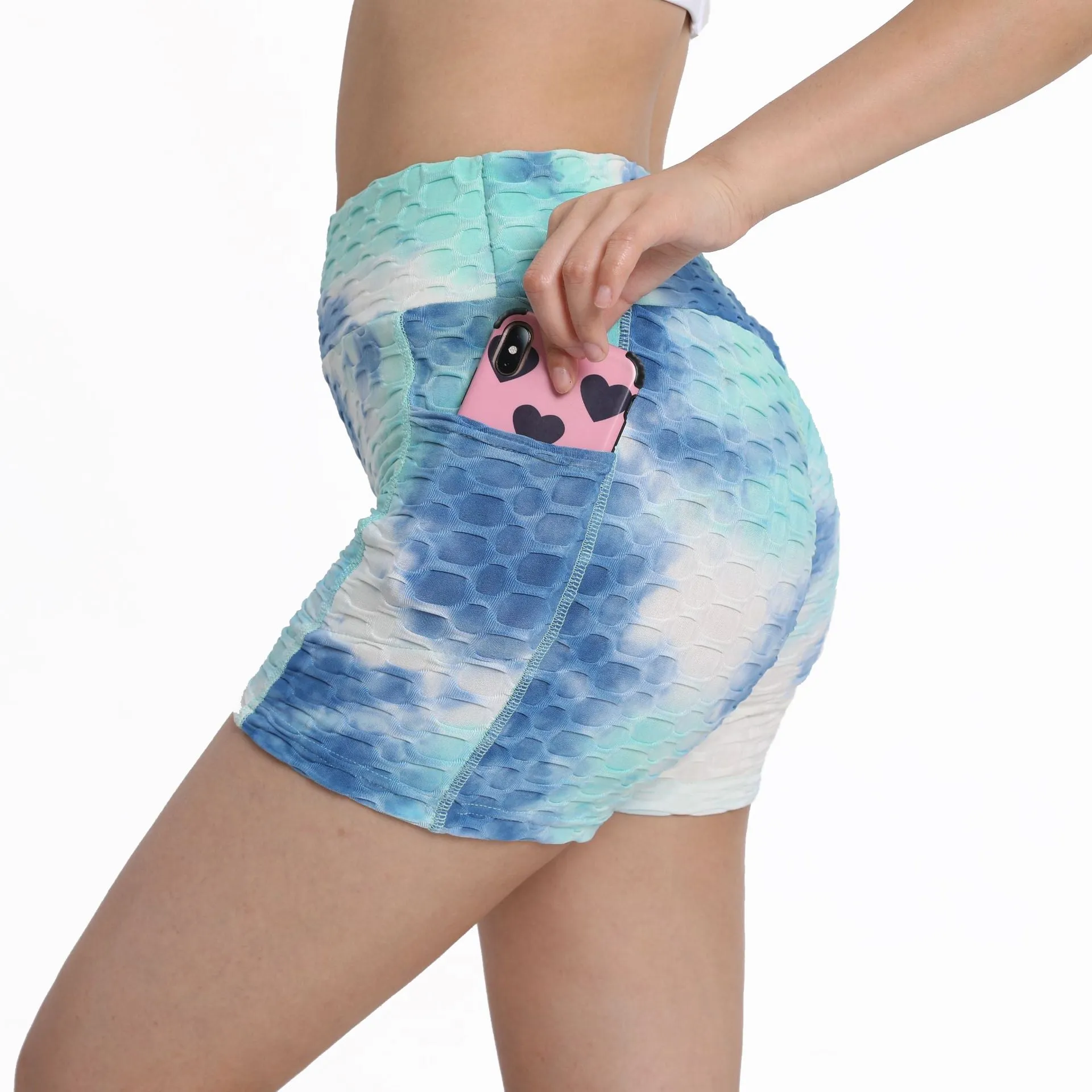 Haute Edition Women's Butt Lifting Tie Dye High Waist Bike Shorts with Phone Pcoket