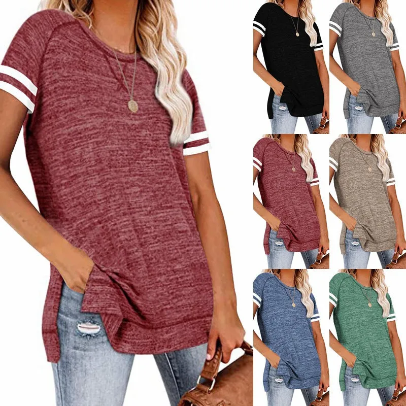 Haute Edition Women's Side Slit Varsity Stripe T-Shirt