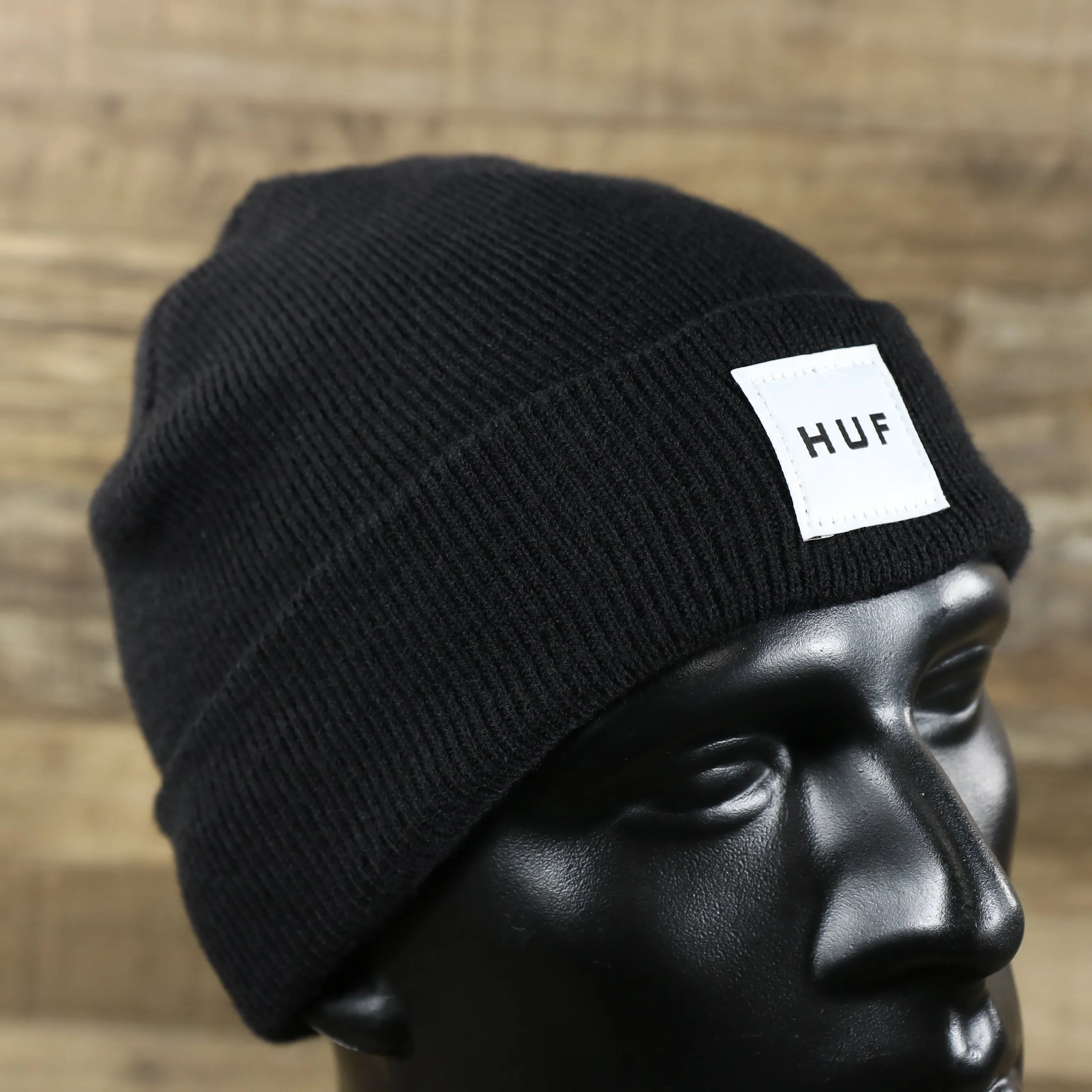 Huf Box Logo Patch Black Raised Cuff Beanie