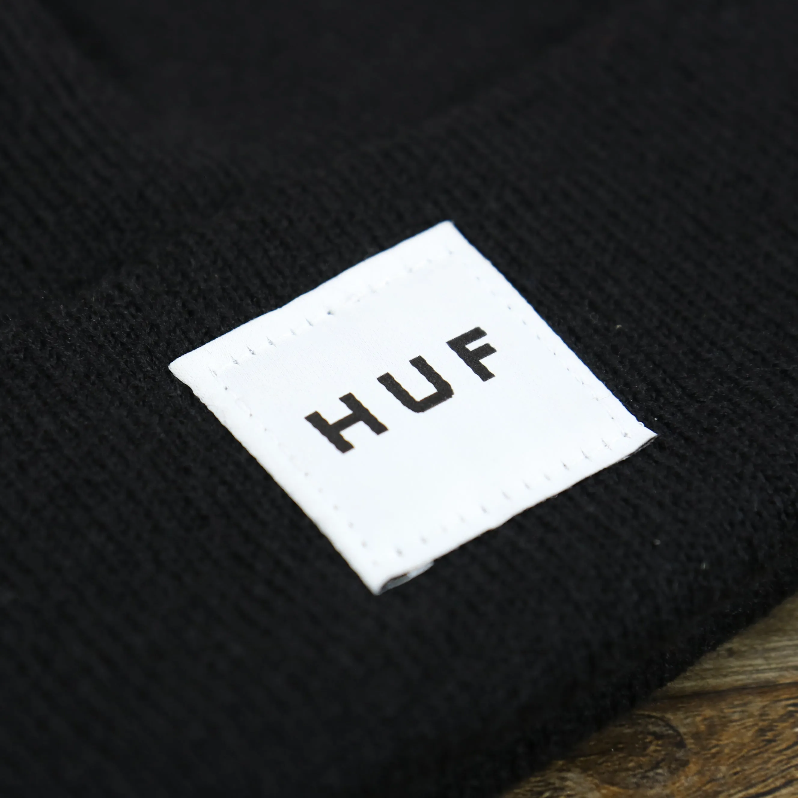 Huf Box Logo Patch Black Raised Cuff Beanie