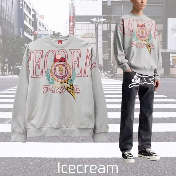 Icecream  |Crew Neck Pullovers Unisex Street Style Long Sleeves Plain