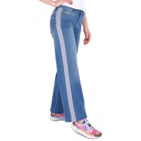 JEANS A PALAZZO CON BANDE LATERALI, BLU