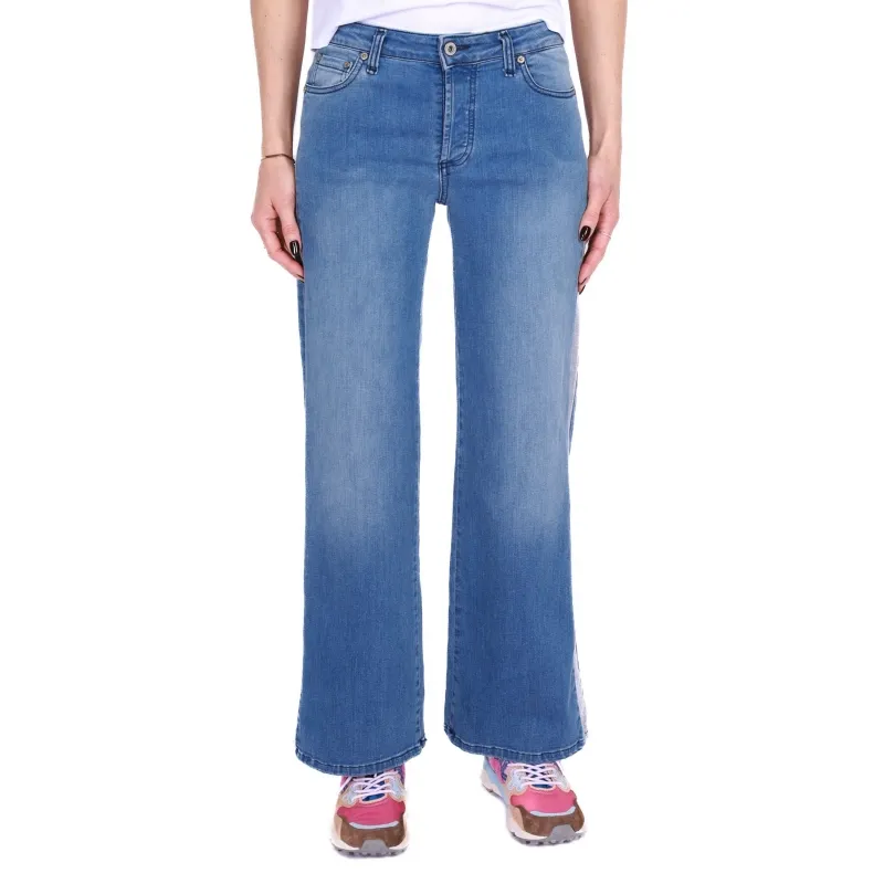 JEANS A PALAZZO CON BANDE LATERALI, BLU