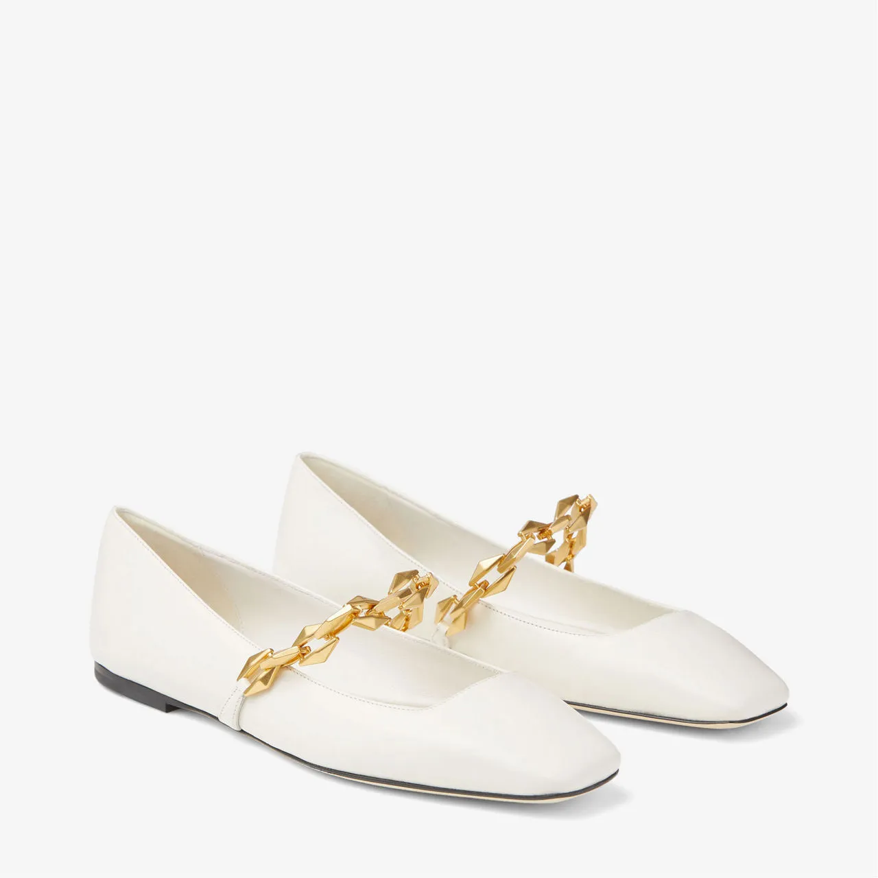 JIMMY CHOO Diamond Tilda Chain Leather Ballet Flats - White