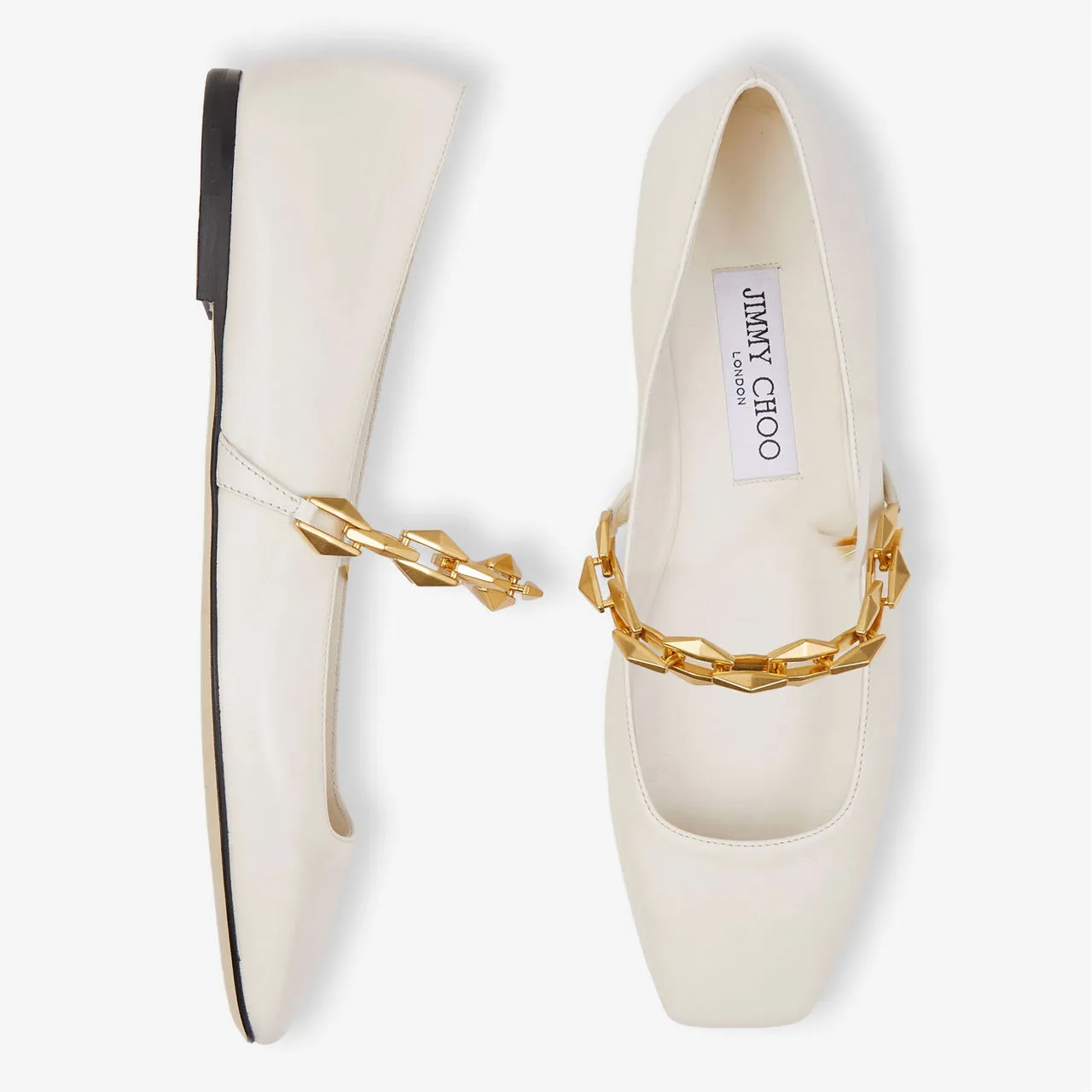 JIMMY CHOO Diamond Tilda Chain Leather Ballet Flats - White