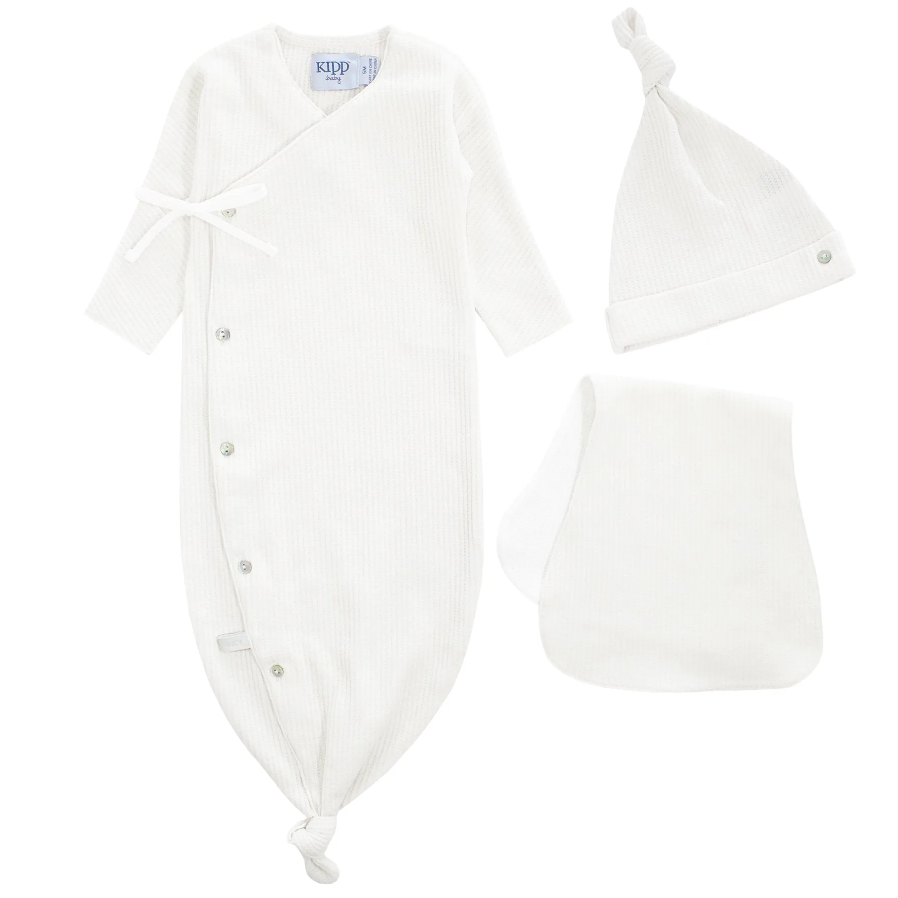 Kipp Baby White Kimono Waffle Stretchie Set