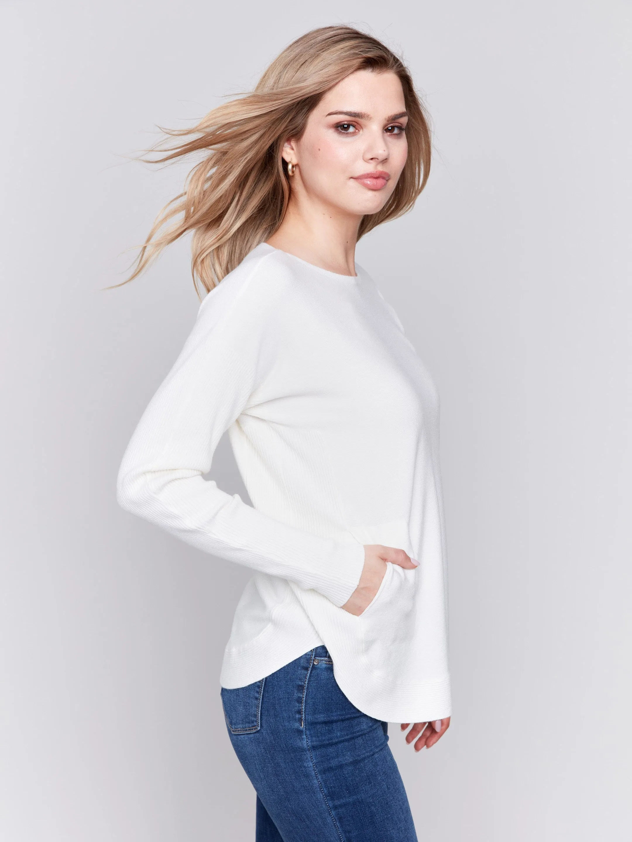 Knit Sweater with Back Detail Lace-Up - Ecru