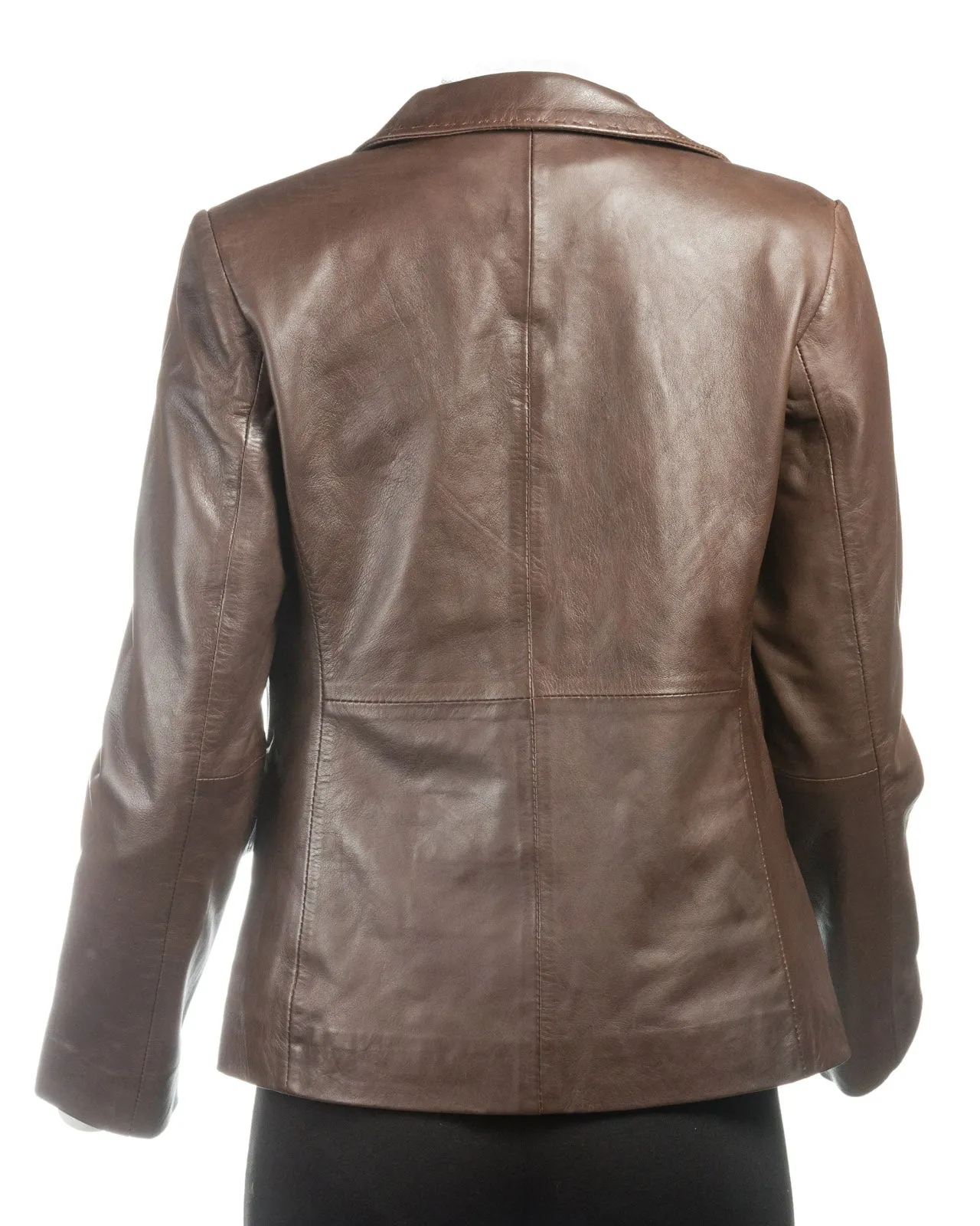 Ladies Brown Short Two Button Leather Blazer: Bella