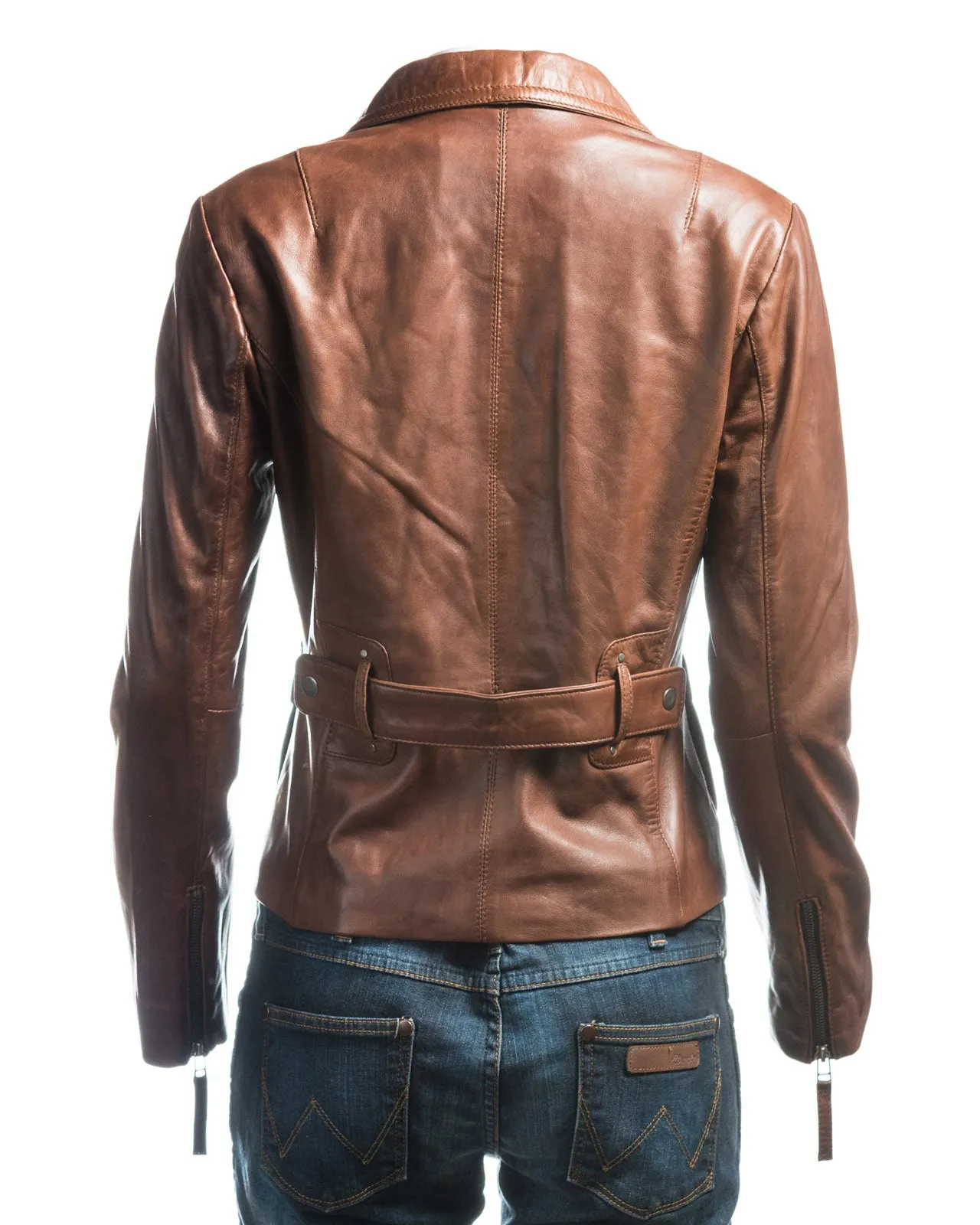 Ladies Short Blazer Style Zipped Leather Jacket: Marissa