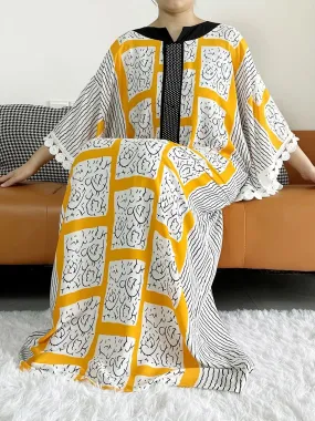 Lady Abaya Dress with Big Scarf Cotton Wave Point Printed