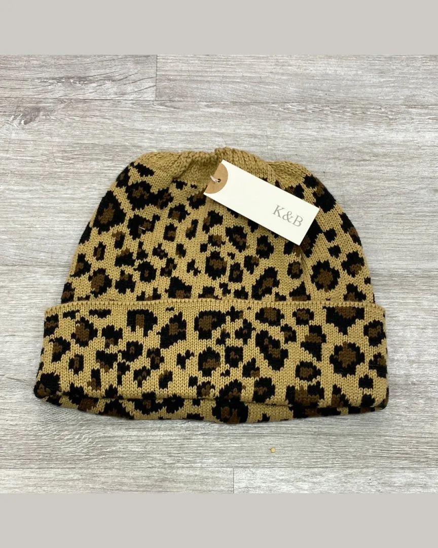 Leopard Ponytail Beanie