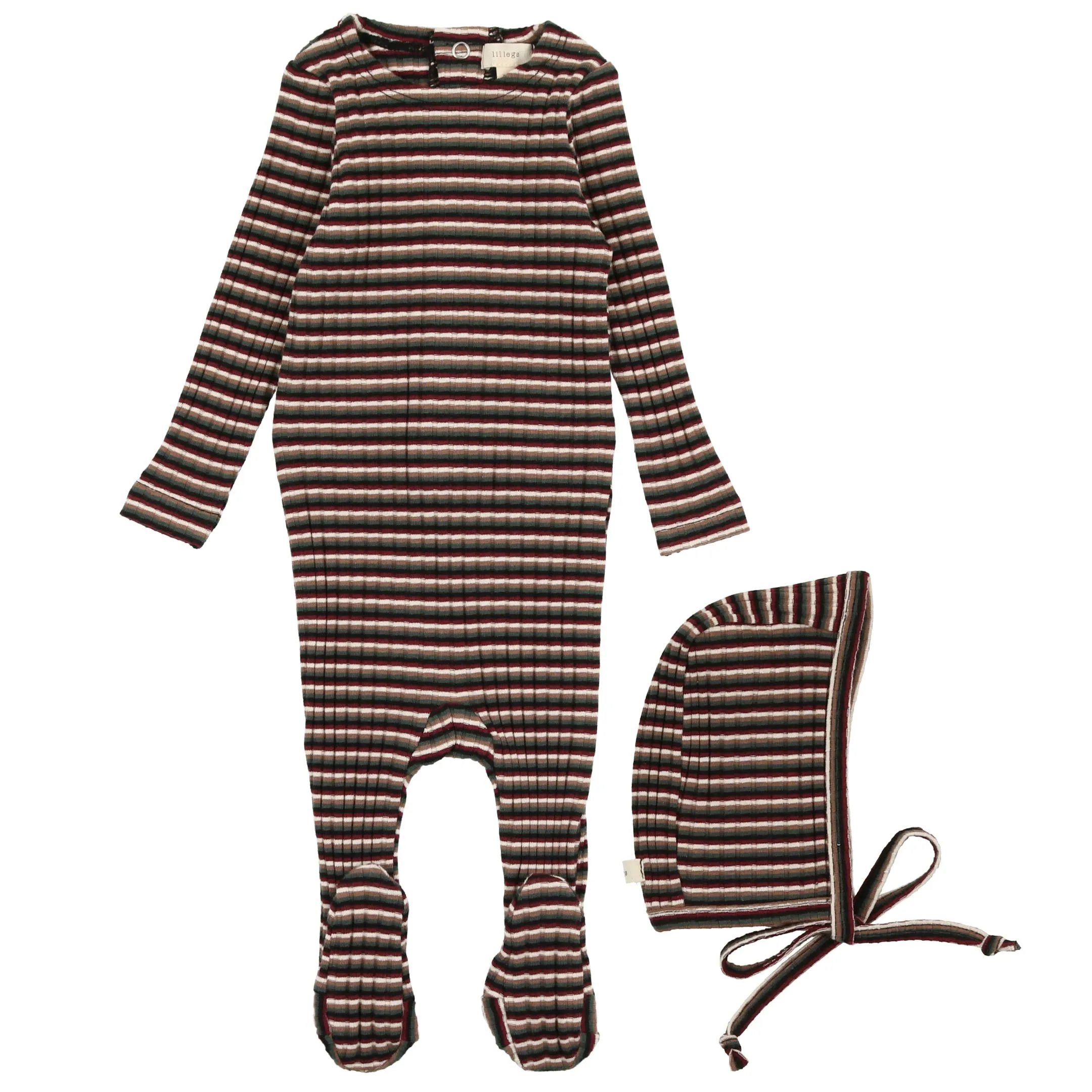 Lil Legs Multi Stripe Wide Rib Stretchie and Bonnet