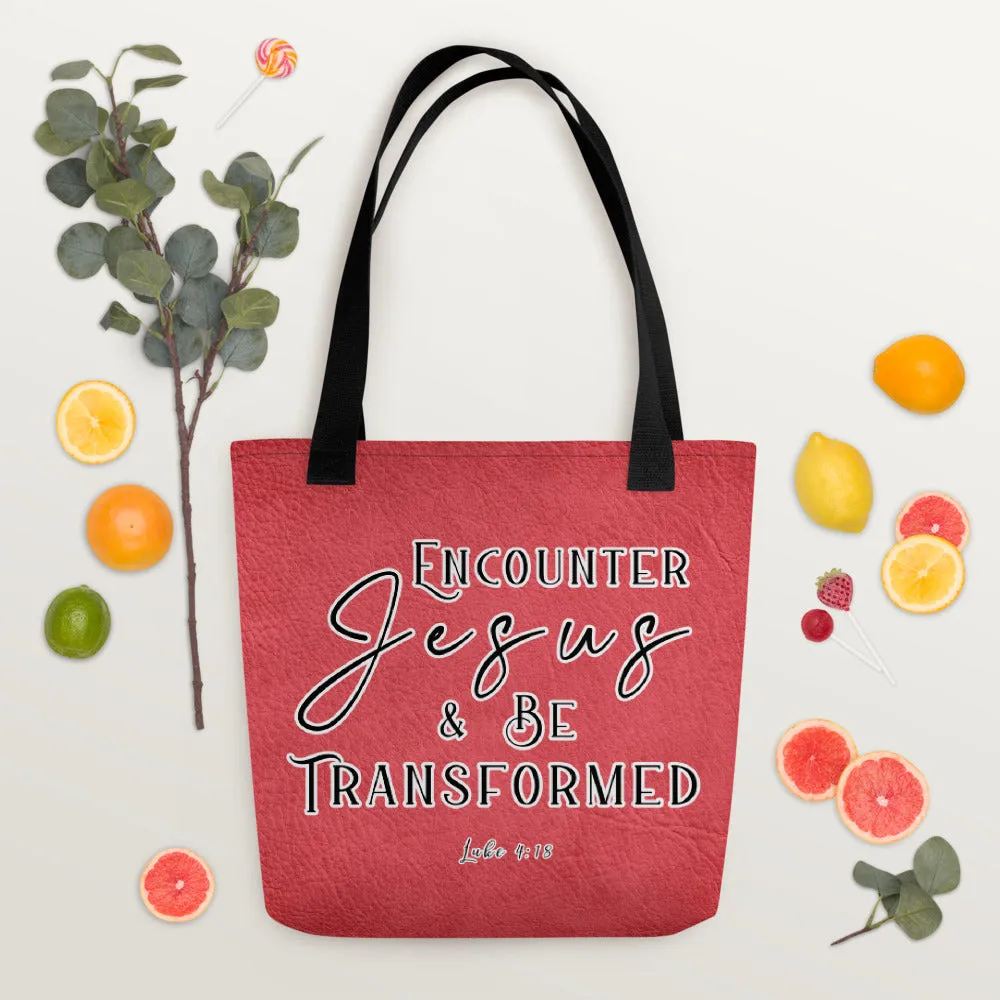 Limited Edition Premium Tote Bag - Encounter Jesus & Be Transformed (Design: Textured Red)