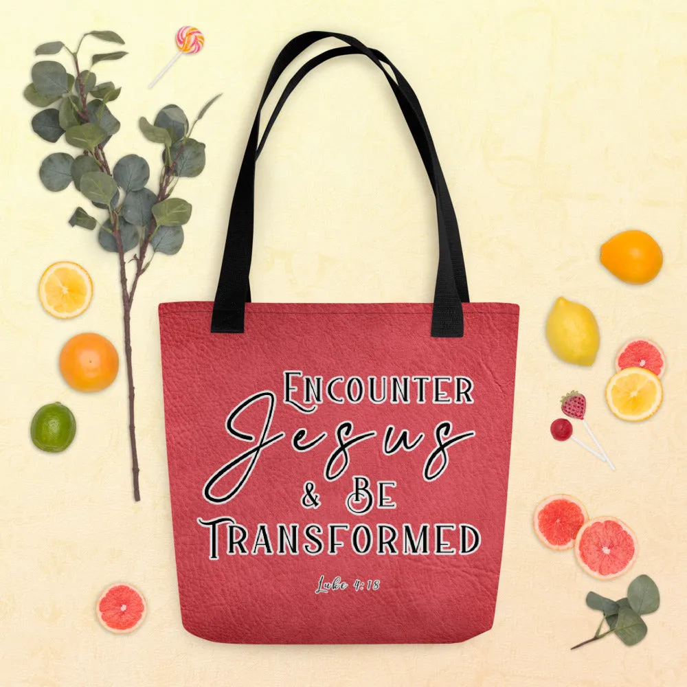 Limited Edition Premium Tote Bag - Encounter Jesus & Be Transformed (Design: Textured Red)