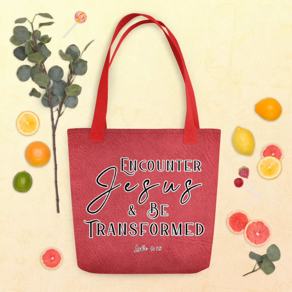 Limited Edition Premium Tote Bag - Encounter Jesus & Be Transformed (Design: Textured Red)