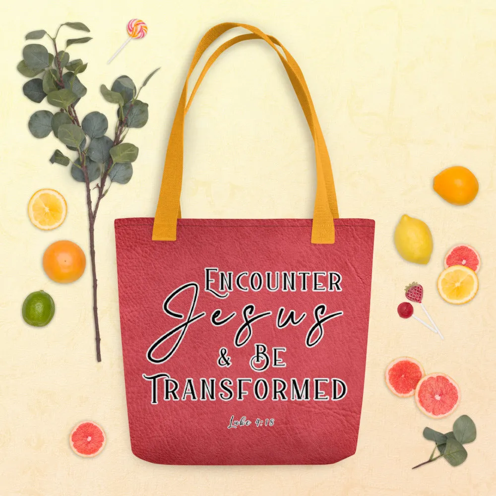 Limited Edition Premium Tote Bag - Encounter Jesus & Be Transformed (Design: Textured Red)