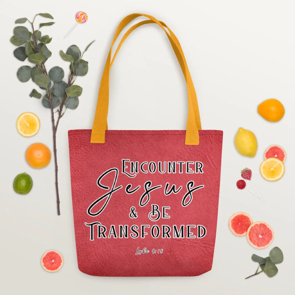 Limited Edition Premium Tote Bag - Encounter Jesus & Be Transformed (Design: Textured Red)