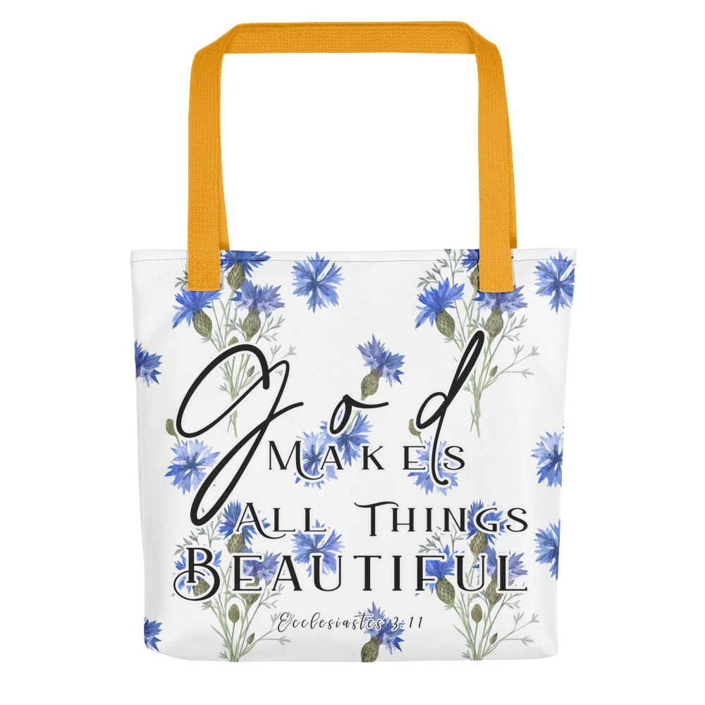 Limited Edition Premium Tote Bag - God Makes All Things Beautiful (Design: Blue Floral)