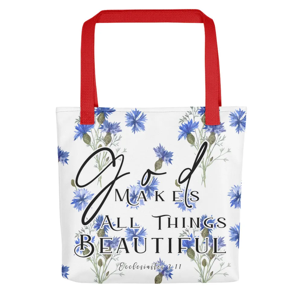 Limited Edition Premium Tote Bag - God Makes All Things Beautiful (Design: Blue Floral)