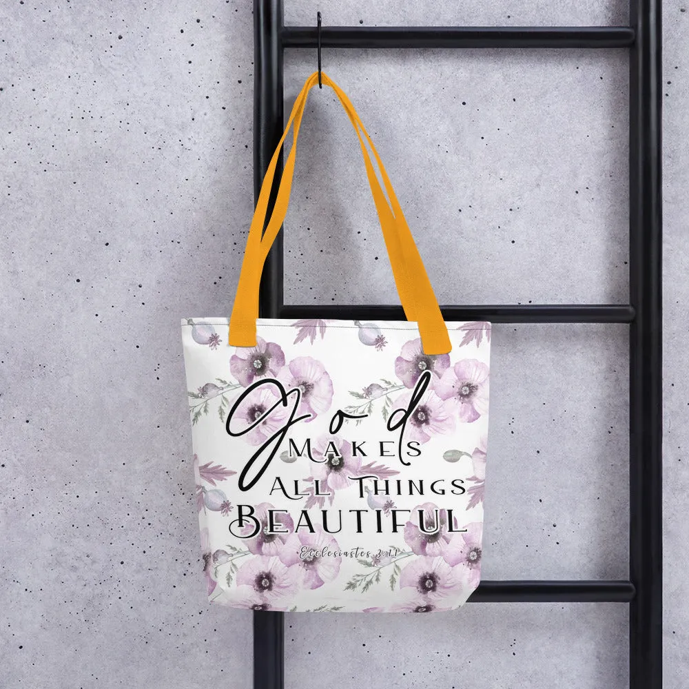 Limited Edition Premium Tote Bag - God Makes All Things Beautiful (Design: Purple Floral)