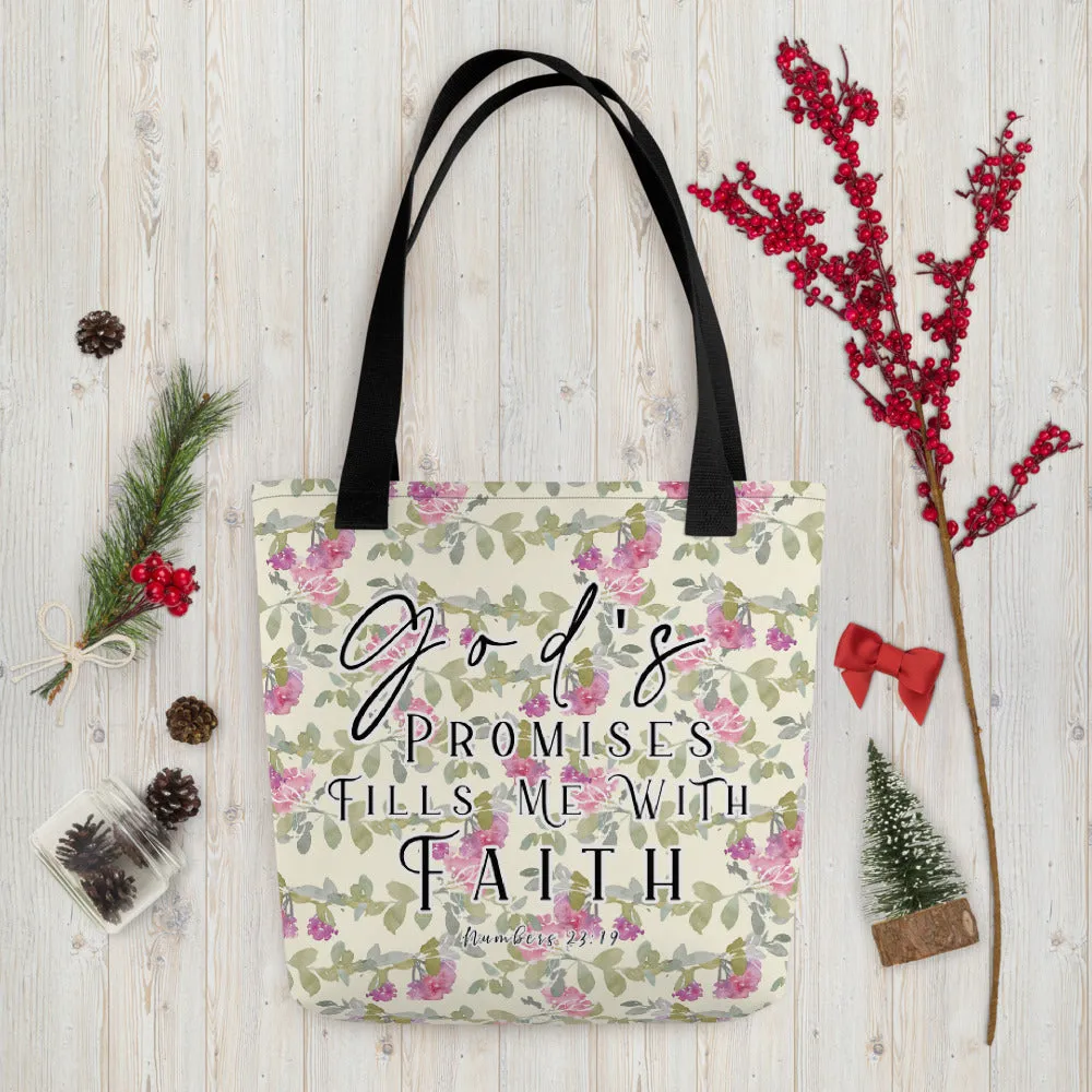 Limited Edition Premium Tote Bag - God's Promises Fills Me With Faith (Design: Red Floral)